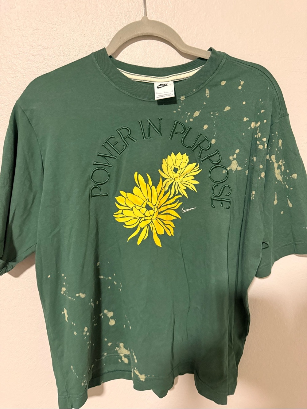 Nike Green Tee with Yellow Floral 'Power in Purpose' Graphic